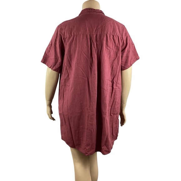 Ellos Red Linen Blend Short Sleeve Button Front Shirt Dress Size 22 Plus - Picture 5 of 7
